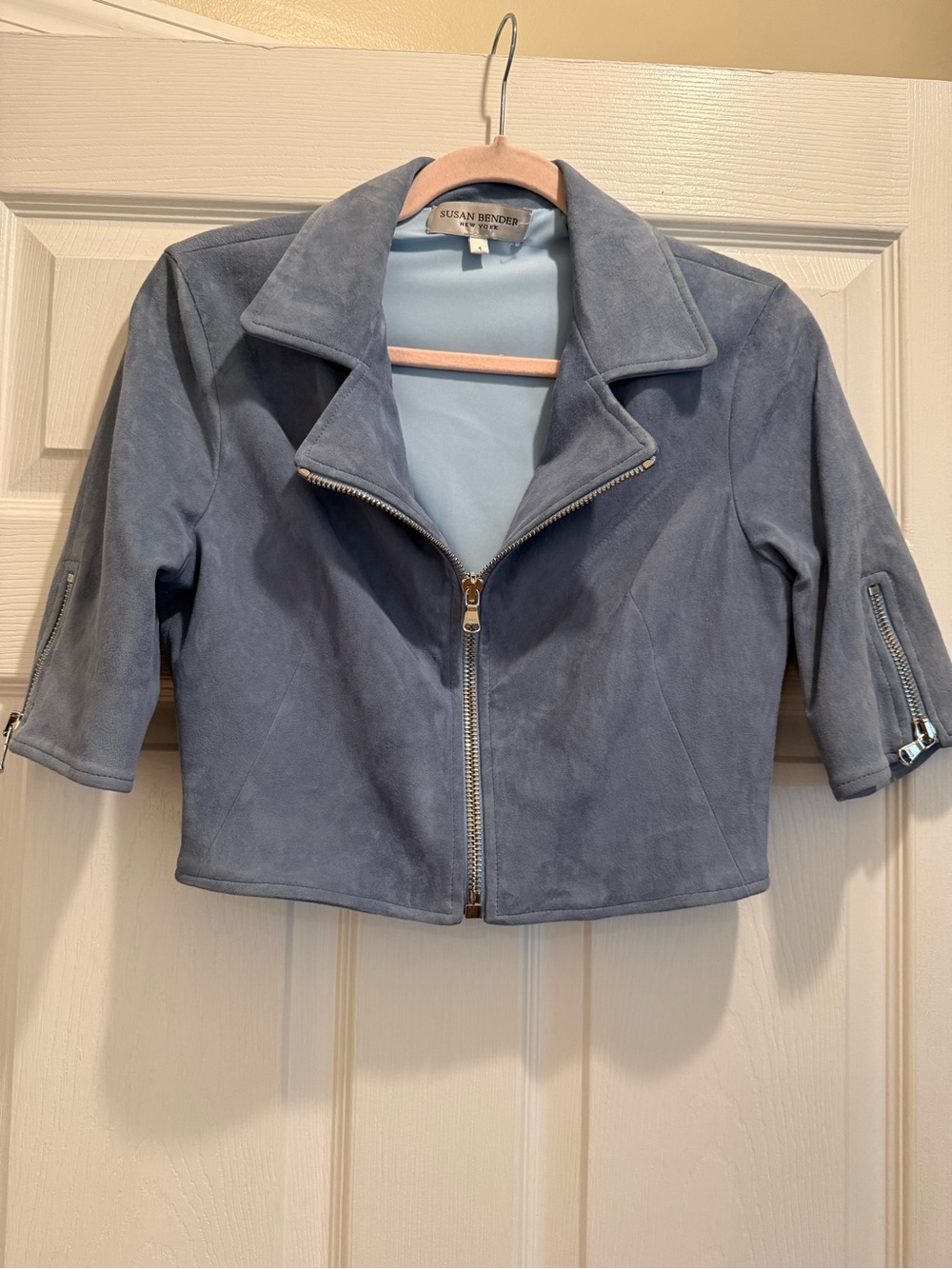 Susan Bender New York Genuine Leather Cropped Moto Jacket Blue Size 4